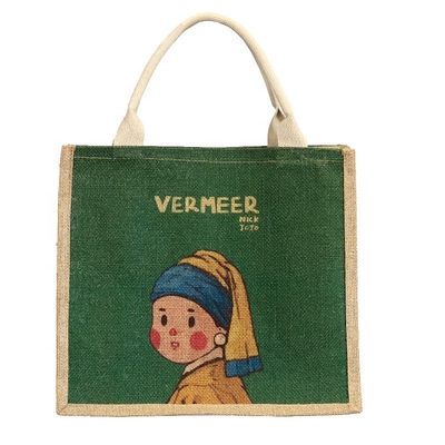 İyi bir fiyat. Özel basılı Jute Tote Çantaları Laminasyonlu Desenli Burlap El Çantası çevrimiçi