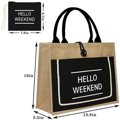 İyi bir fiyat. Basılı Alışveriş Jute Tote Çantaları Organik Burlap Plaj Çantası çevrimiçi